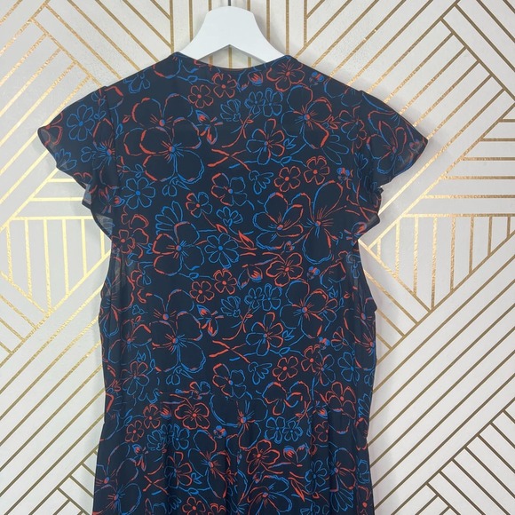 Whistles Outline Floral Jumpsuit Blue Red Button Front Tie Waist Size US 8 - Picture 8 of 11